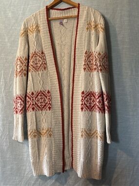 Alya Open Cardigan Sweater Long Sleeve Cream/Red Women’s Sz S